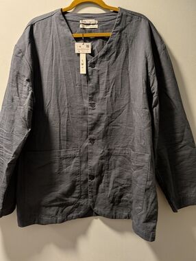 ZARA Men Linen Kimono Style Button Up Shirt Sz L Grey Long Sleeve